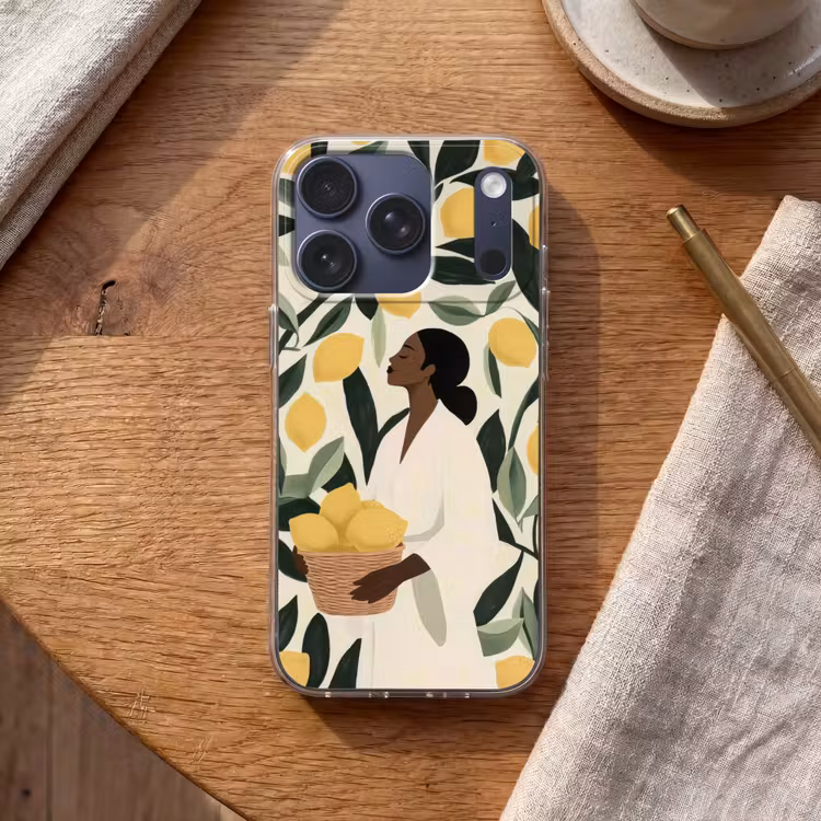 Vrouw - Mand - Citroenen - Bladeren Telefoonhoesje iPhone 17 Pro klein -sfeer1
