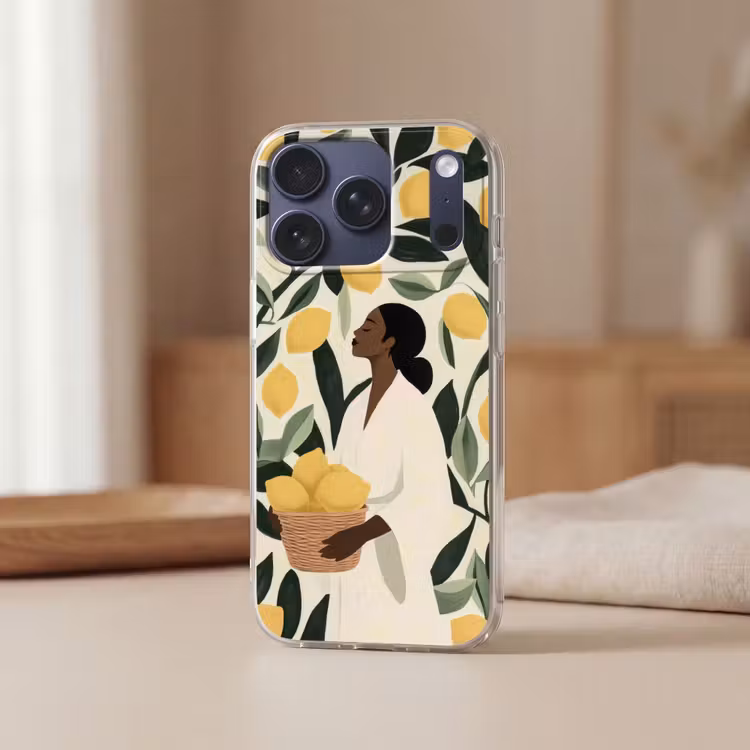 Vrouw - Mand - Citroenen - Bladeren Telefoonhoesje iPhone 17 Pro klein -sfeer2