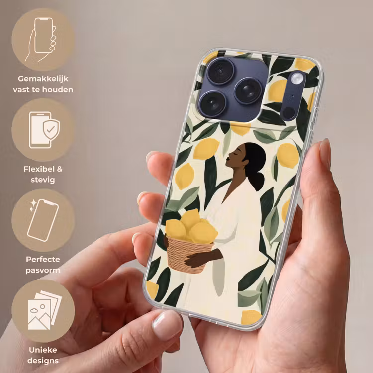 Vrouw - Mand - Citroenen - Bladeren Telefoonhoesje iPhone 17 Pro klein -sfeer3_NL