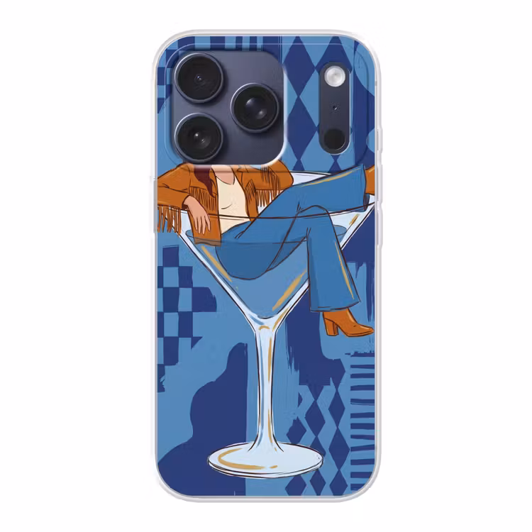 Vrouw - Martini glas - Abstract - Blauw - Kunst Telefoonhoesje iPhone 17 Pro klein -3d