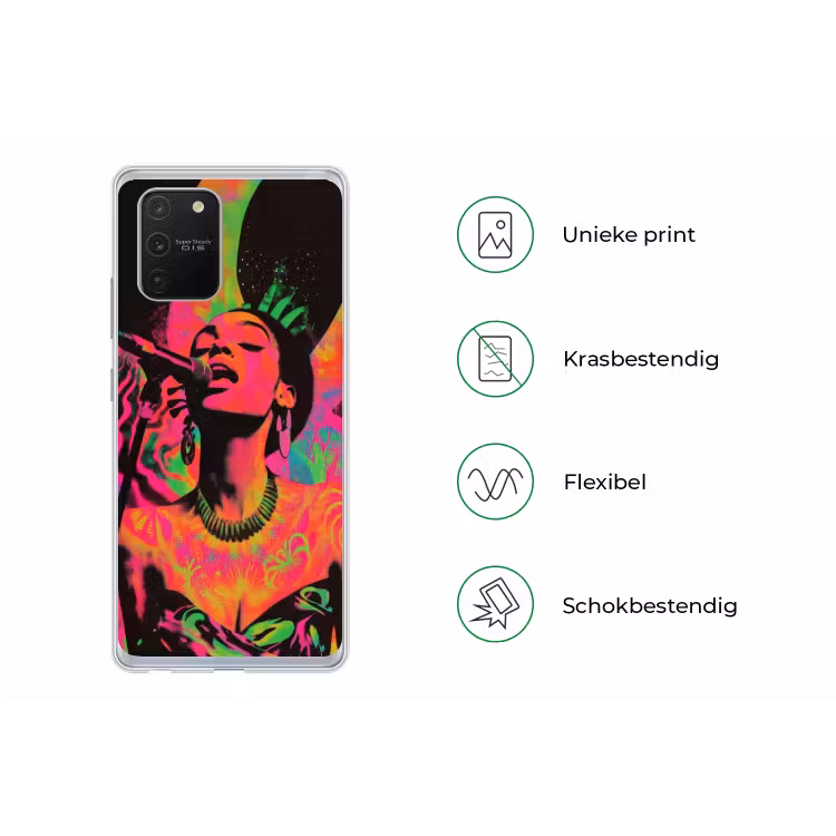 Vrouw - Microfoon - Neon Telefoonhoesje Samsung Galaxy S10 Lite klein -specsS10Lite