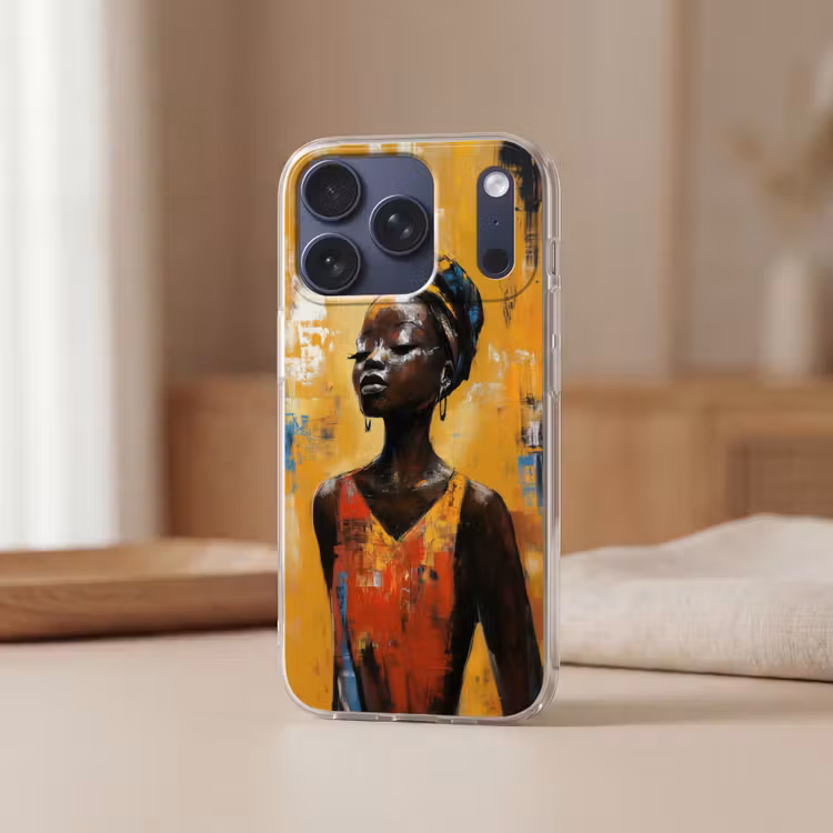 Vrouw - Ogen - Penseelstreken - Geel Telefoonhoesje iPhone 17 Pro klein -sfeer2