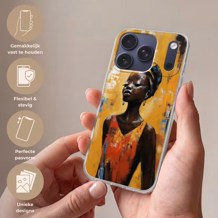 Vrouw - Ogen - Penseelstreken - Geel Telefoonhoesje iPhone 17 Pro klein -sfeer3_NL
