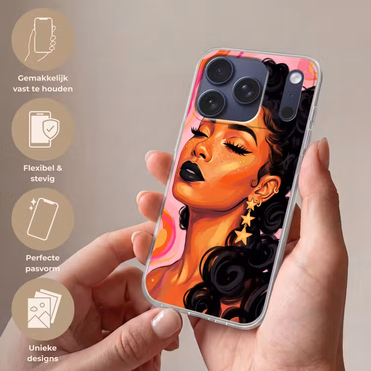 Vrouw - Portret - Abstract - Kleurrijk - Roze Telefoonhoesje iPhone 17 Pro klein -sfeer3_NL