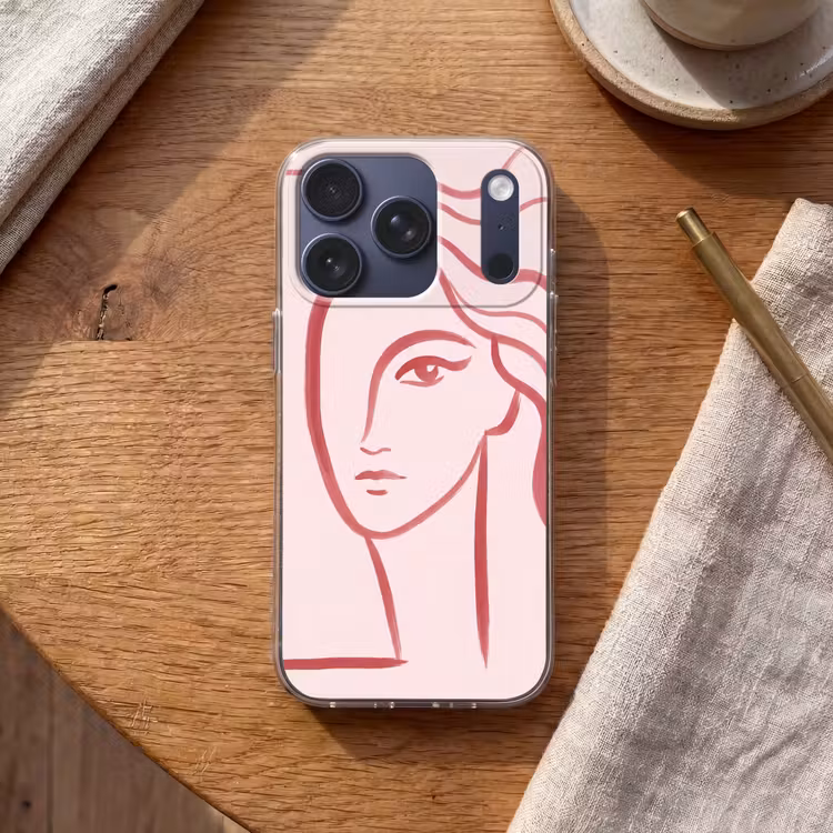 Vrouw - Portret - Abstract - Lijnkunst - Rood Telefoonhoesje iPhone 17 Pro klein -sfeer1