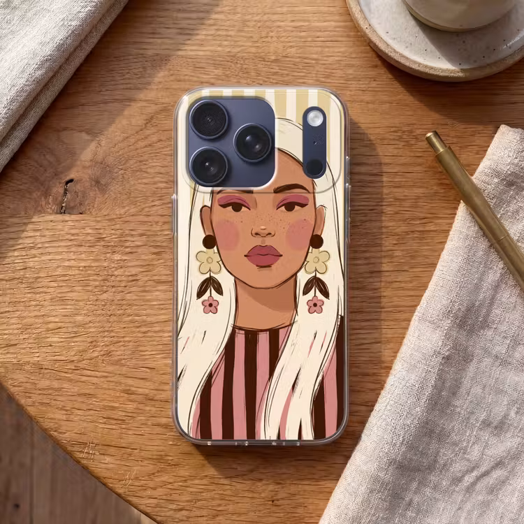 Vrouw - Portret - Illustratie - Modern - Roze Telefoonhoesje iPhone 17 Pro klein -sfeer1