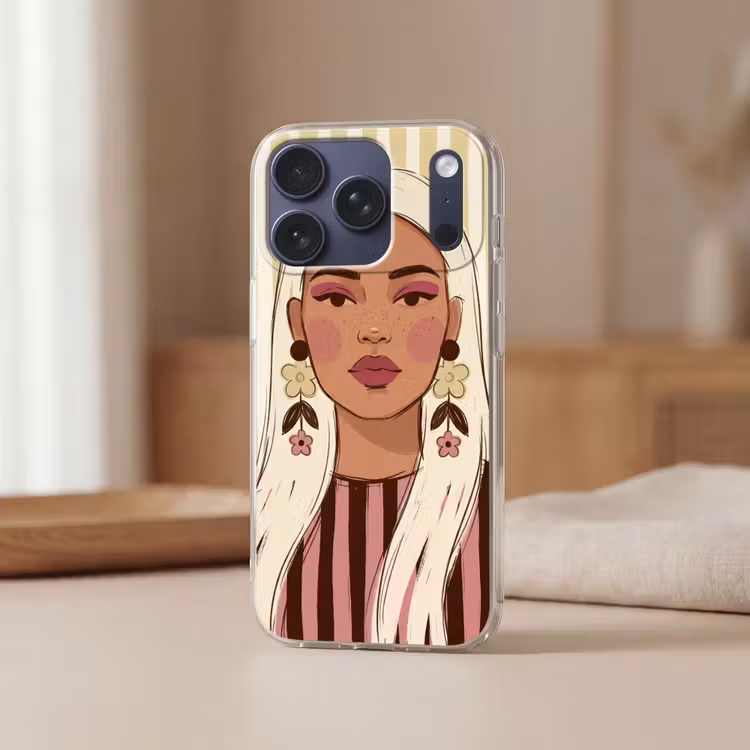 Vrouw - Portret - Illustratie - Modern - Roze Telefoonhoesje iPhone 17 Pro klein -sfeer2