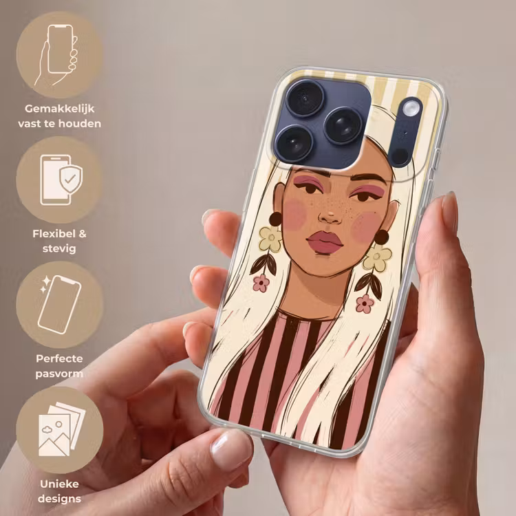 Vrouw - Portret - Illustratie - Modern - Roze Telefoonhoesje iPhone 17 Pro klein -sfeer3_NL