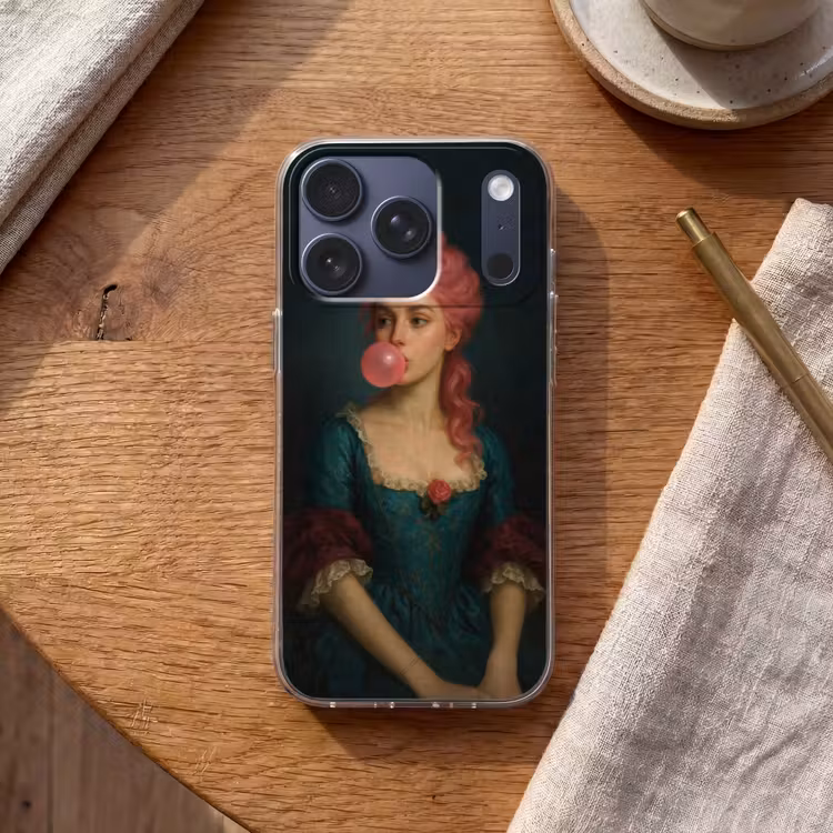 Vrouw - Portret - Kauwgombel Telefoonhoesje iPhone 17 Pro klein -sfeer1