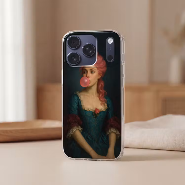 Vrouw - Portret - Kauwgombel Telefoonhoesje iPhone 17 Pro klein -sfeer2