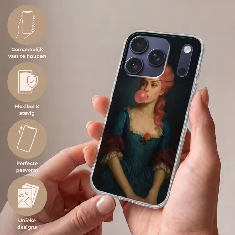 Vrouw - Portret - Kauwgombel Telefoonhoesje iPhone 17 Pro klein -sfeer3_NL