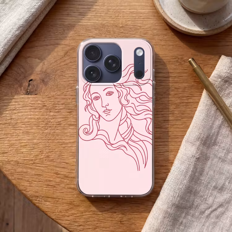 Vrouw - Portret - Klassiek - Line-art - Roze Telefoonhoesje iPhone 17 Pro klein -sfeer1