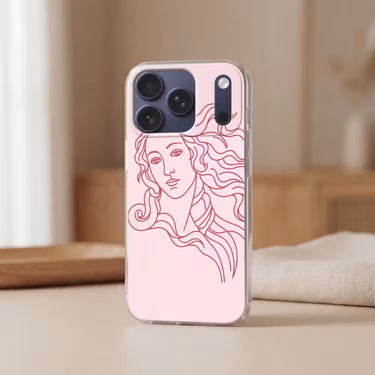 Vrouw - Portret - Klassiek - Line-art - Roze Telefoonhoesje iPhone 17 Pro klein -sfeer2