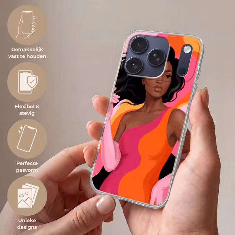 Vrouw - Portret - Kleurrijk - Modern - Kunst Telefoonhoesje iPhone 17 Pro klein -sfeer3_NL