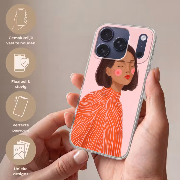 Vrouw - Portret - Modern - Kunst - Roze Telefoonhoesje iPhone 17 Pro klein -sfeer3_NL