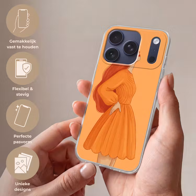 Vrouw - Profiel - Mensen - Modern - Oranje Telefoonhoesje iPhone 17 Pro klein -sfeer3_NL