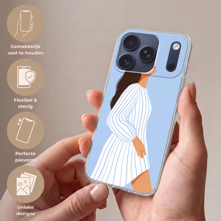 Vrouw - Profiel - Rust - Modern - Illustratie Telefoonhoesje iPhone 17 Pro klein -sfeer3_NL