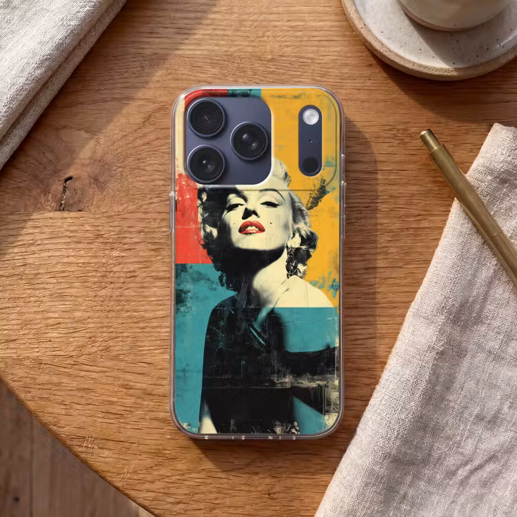 Vrouw - Rode lippen - Abstracte kleurvlakken - Popartuistraling Telefoonhoesje iPhone 17 Pro klein -sfeer1