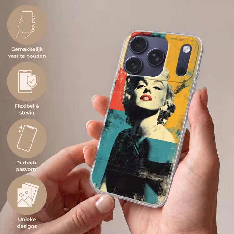 Vrouw - Rode lippen - Abstracte kleurvlakken - Popartuistraling Telefoonhoesje iPhone 17 Pro klein -sfeer3_NL