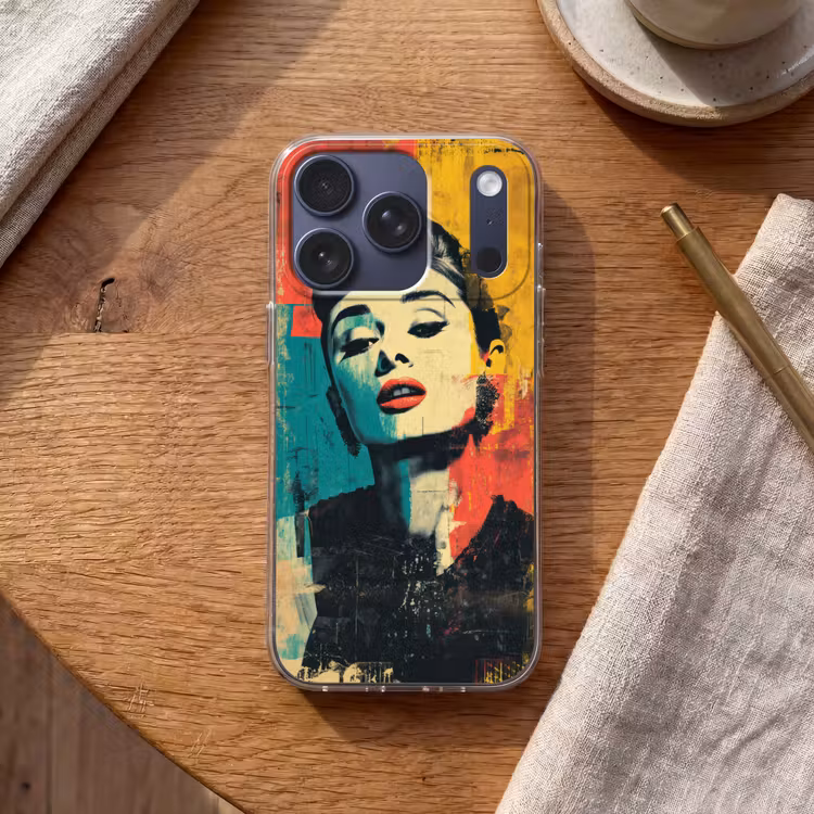 Vrouw - Rode lippen - Expressief - Grafisch Telefoonhoesje iPhone 17 Pro klein -sfeer1