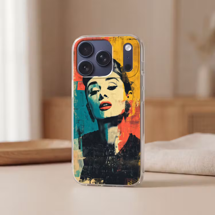 Vrouw - Rode lippen - Expressief - Grafisch Telefoonhoesje iPhone 17 Pro klein -sfeer2