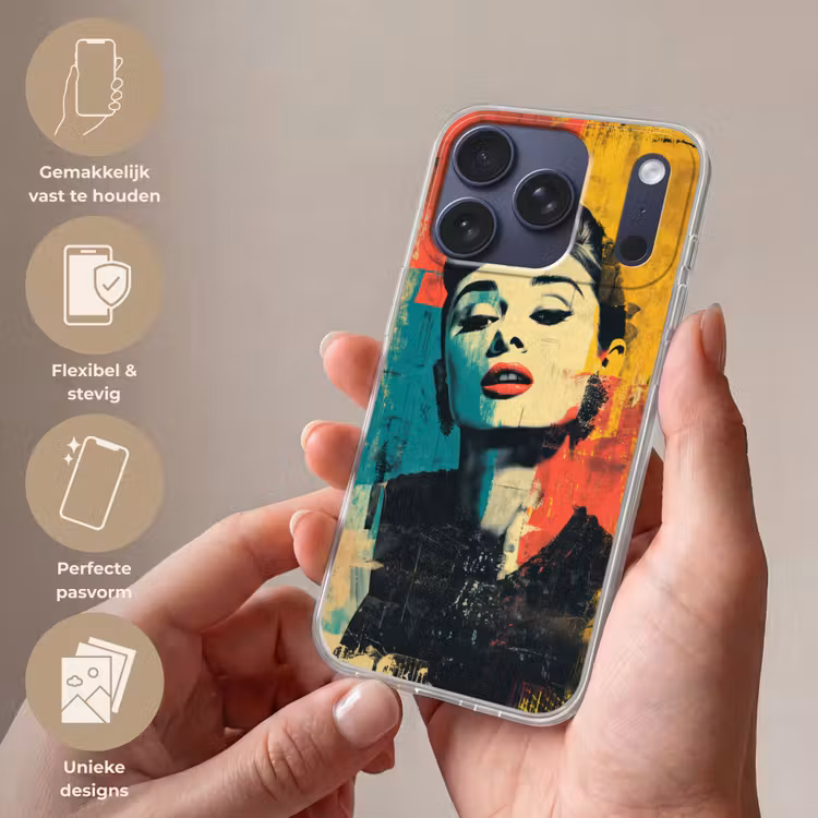 Vrouw - Rode lippen - Expressief - Grafisch Telefoonhoesje iPhone 17 Pro klein -sfeer3_NL