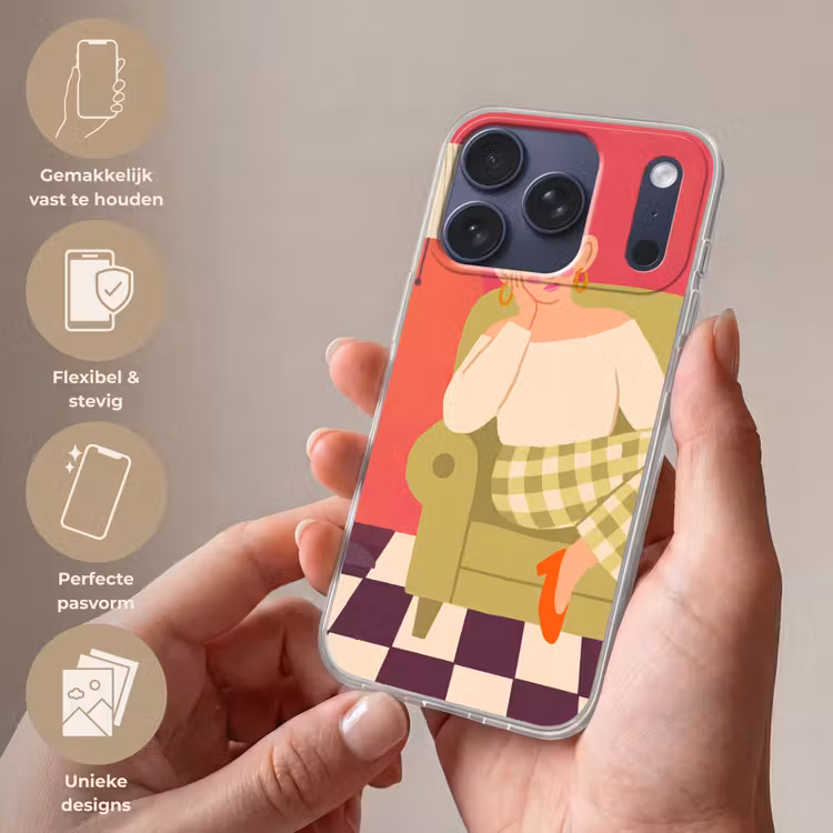 Vrouw - Rust - Interieur - Modern - Kunst Telefoonhoesje iPhone 17 Pro klein -sfeer3_NL