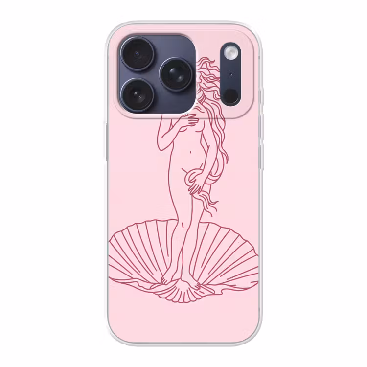Vrouw - Schelp - Kunst - Lijntekening - Roze Telefoonhoesje iPhone 17 Pro klein -3d