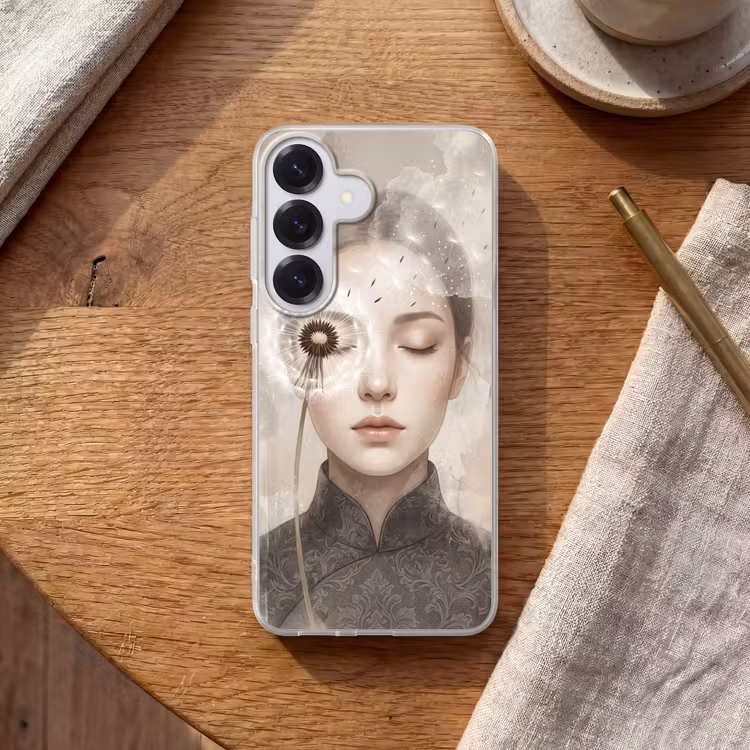 Vrouw - Sereen - Grijs Telefoonhoesje Samsung Galaxy S26 klein -sfeer1
