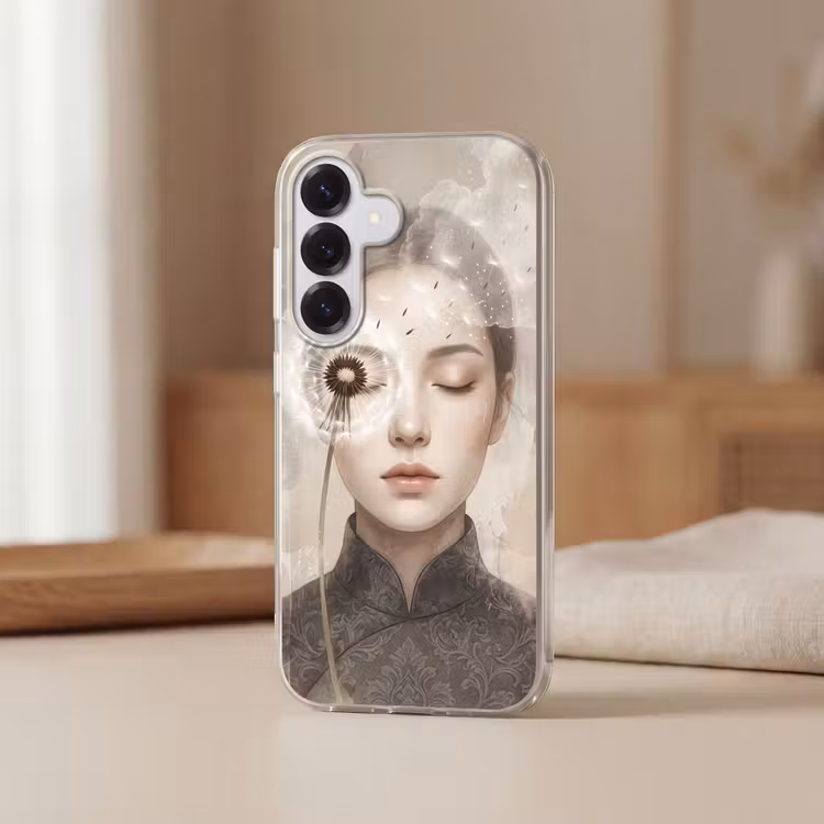 Vrouw - Sereen - Grijs Telefoonhoesje Samsung Galaxy S26 klein -sfeer2