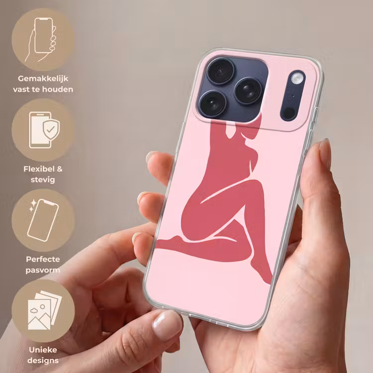 Vrouw - Silhouet - Abstract - Modern - Roze Telefoonhoesje iPhone 17 Pro klein -sfeer3_NL
