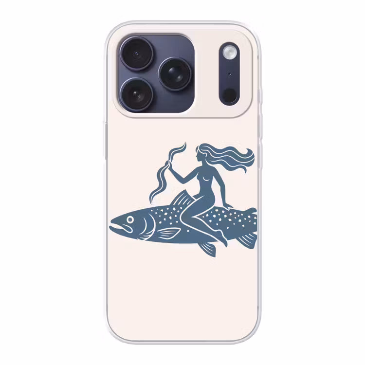 Vrouw - Vis - Fantasie - Abstract - Blauw Telefoonhoesje iPhone 17 Pro klein -3d