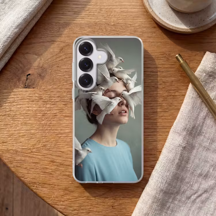 Vrouw - Vogels - Abstract - Modern - Wit Telefoonhoesje Samsung Galaxy S26 klein -sfeer1