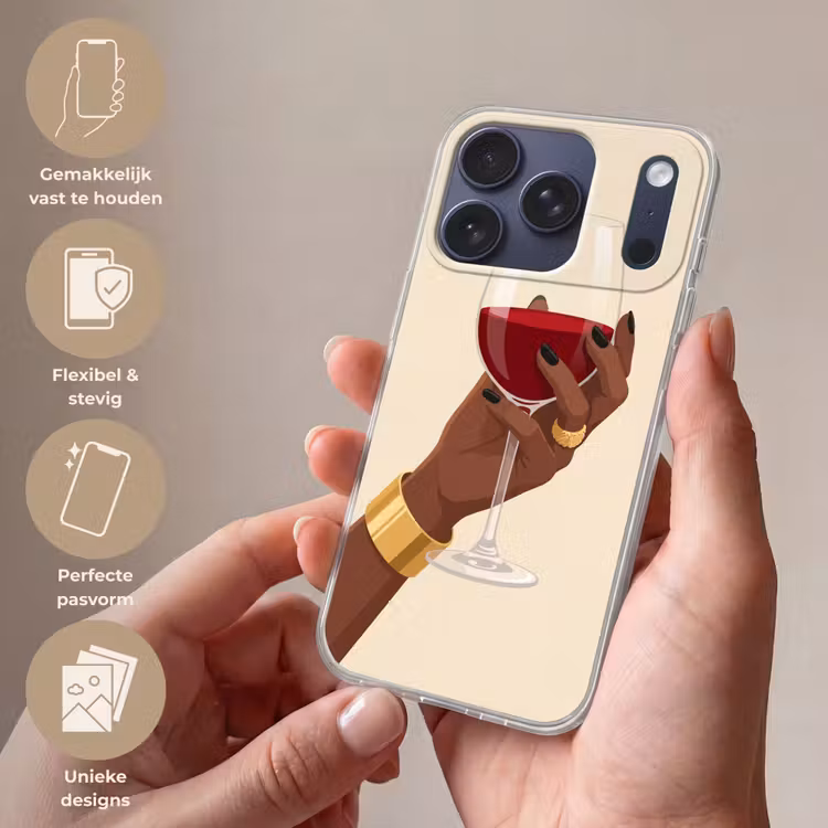 Vrouw - Wijn - Glas - Illustratie - Rood Telefoonhoesje iPhone 17 Pro klein -sfeer3_NL