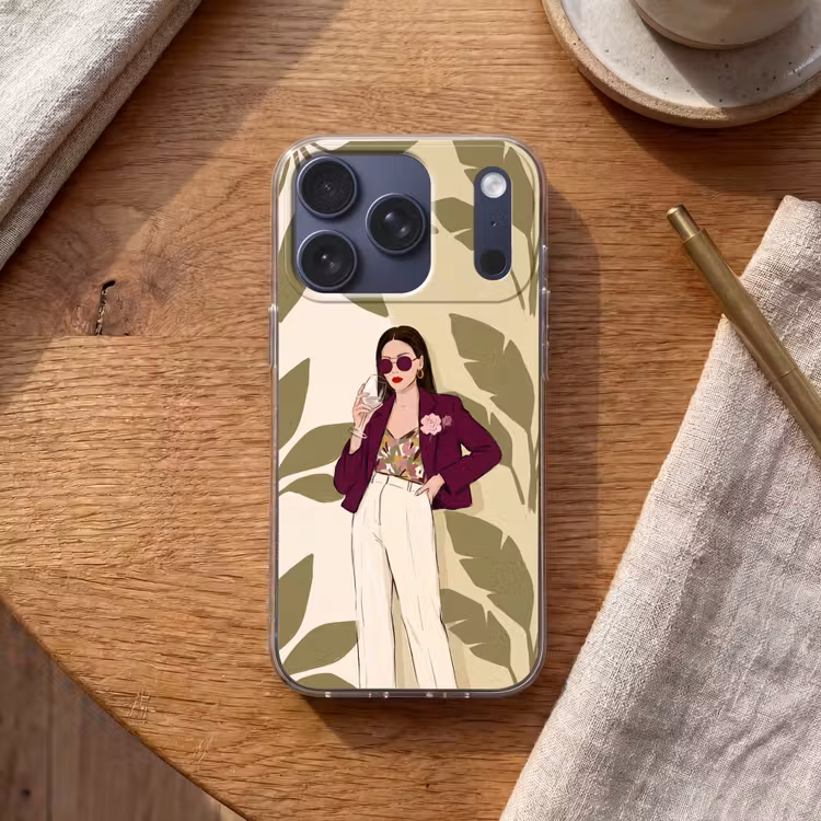 Vrouw - Wijn - Portret - Mode - Modern Telefoonhoesje iPhone 17 Pro klein -sfeer1