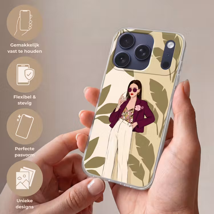 Vrouw - Wijn - Portret - Mode - Modern Telefoonhoesje iPhone 17 Pro klein -sfeer3_NL