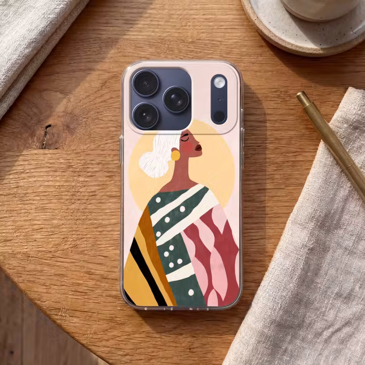 Vrouw - Zon - Kleurrijk Telefoonhoesje iPhone 17 Pro klein -sfeer1