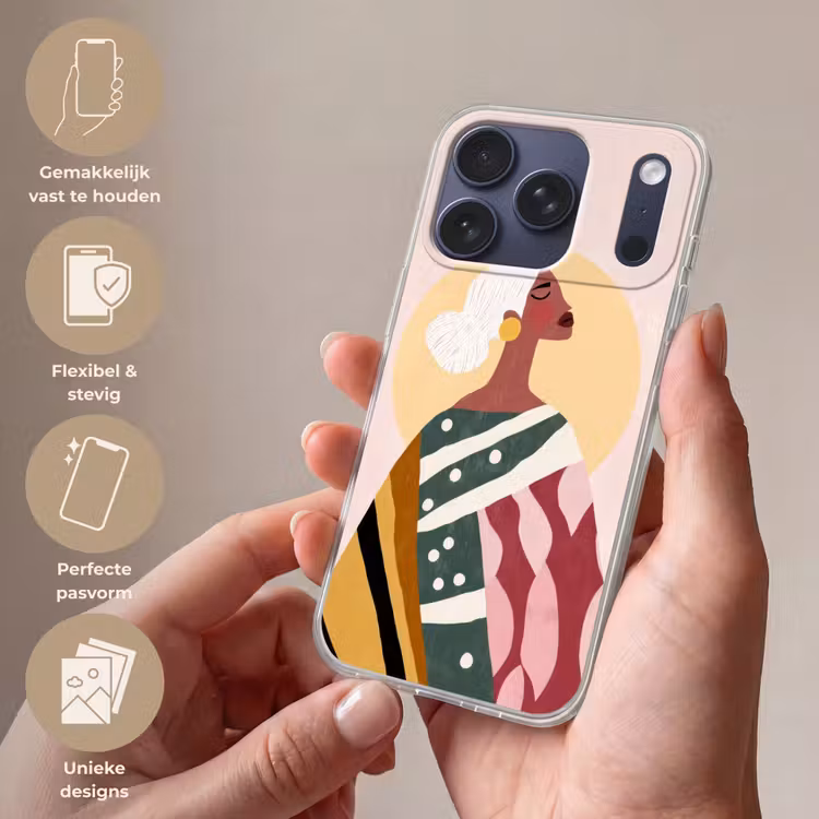 Vrouw - Zon - Kleurrijk Telefoonhoesje iPhone 17 Pro klein -sfeer3_NL