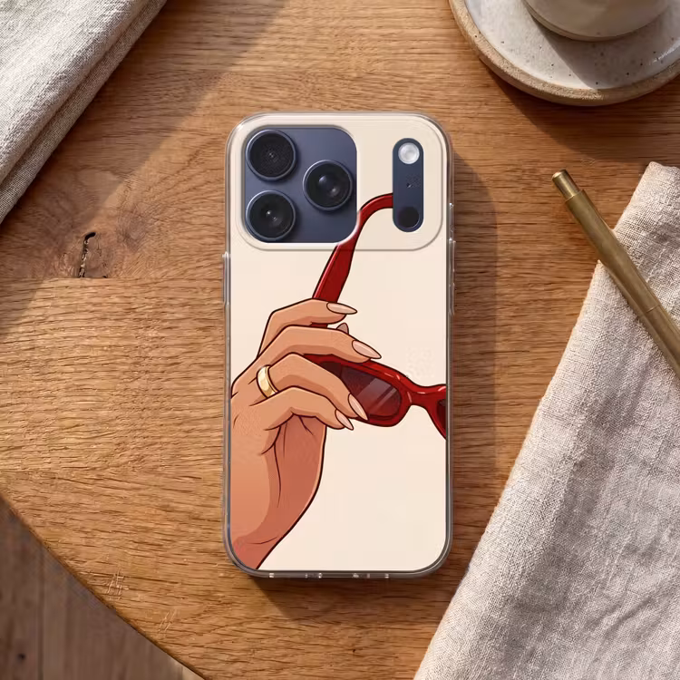 Vrouw - Zonnebril - Mode - Rood - Illustratie Telefoonhoesje iPhone 17 Pro klein -sfeer1