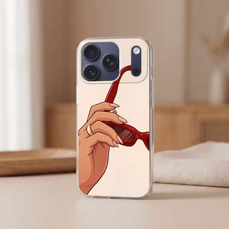 Vrouw - Zonnebril - Mode - Rood - Illustratie Telefoonhoesje iPhone 17 Pro klein -sfeer2