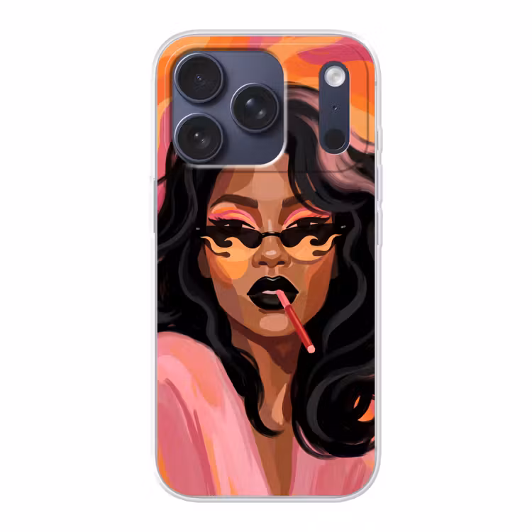 Vrouw - Zonnebril - Modern - Portret - Oranje Telefoonhoesje iPhone 17 Pro klein -3d