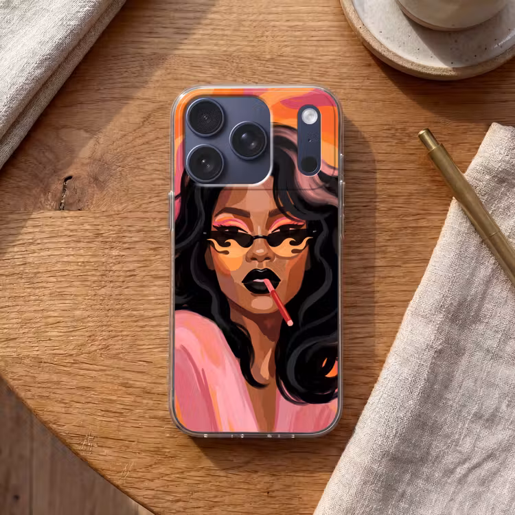 Vrouw - Zonnebril - Modern - Portret - Oranje Telefoonhoesje iPhone 17 Pro klein -sfeer1