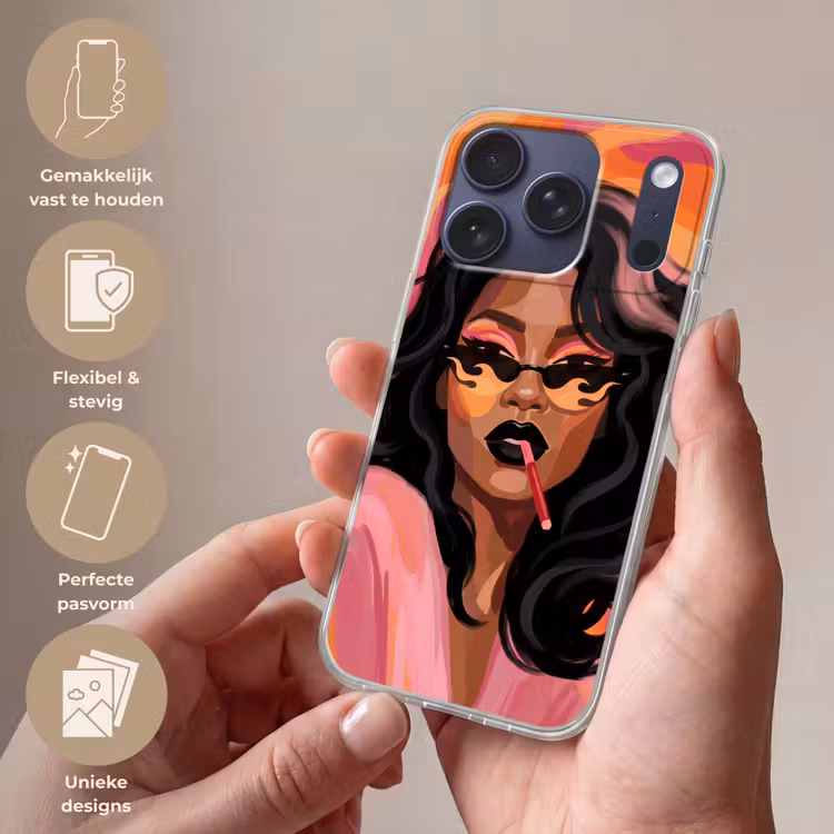 Vrouw - Zonnebril - Modern - Portret - Oranje Telefoonhoesje iPhone 17 Pro klein -sfeer3_NL