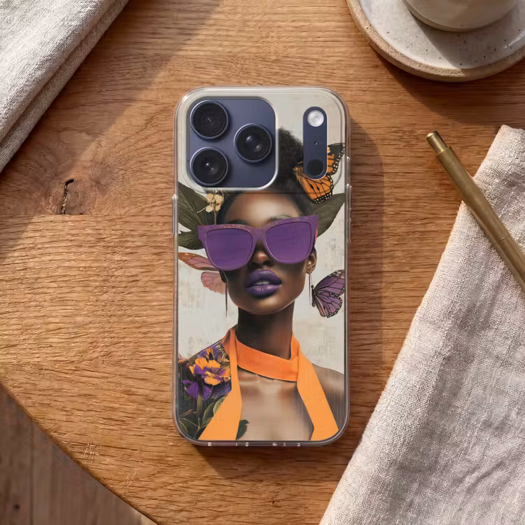 Vrouw - Zonnebril - Vlinder - Bloemen Telefoonhoesje iPhone 17 Pro klein -sfeer1