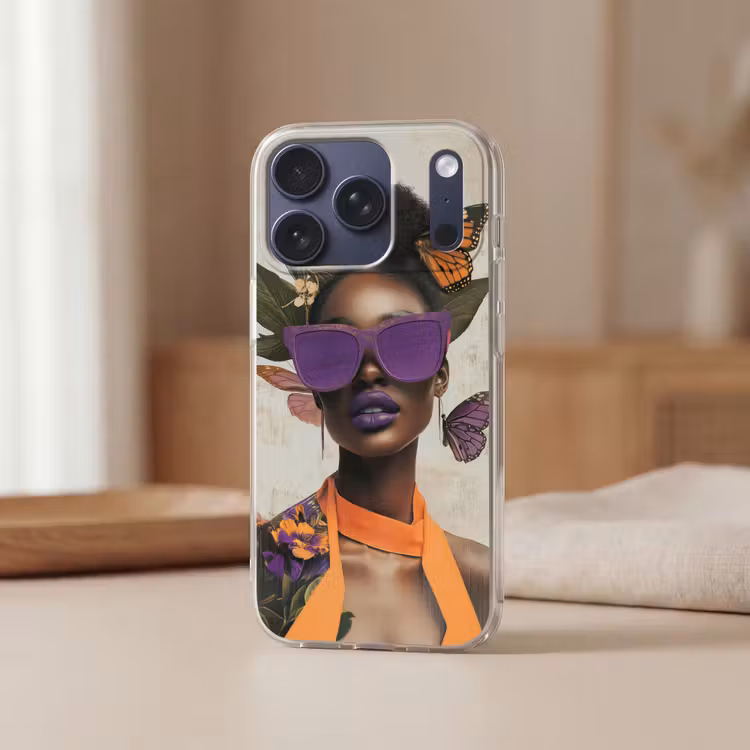Vrouw - Zonnebril - Vlinder - Bloemen Telefoonhoesje iPhone 17 Pro klein -sfeer2