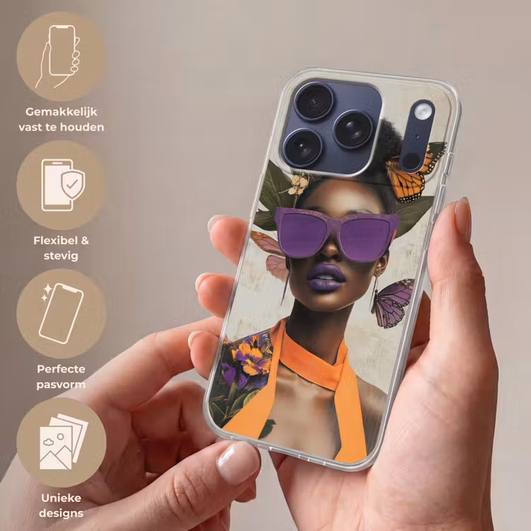 Vrouw - Zonnebril - Vlinder - Bloemen Telefoonhoesje iPhone 17 Pro klein -sfeer3_NL