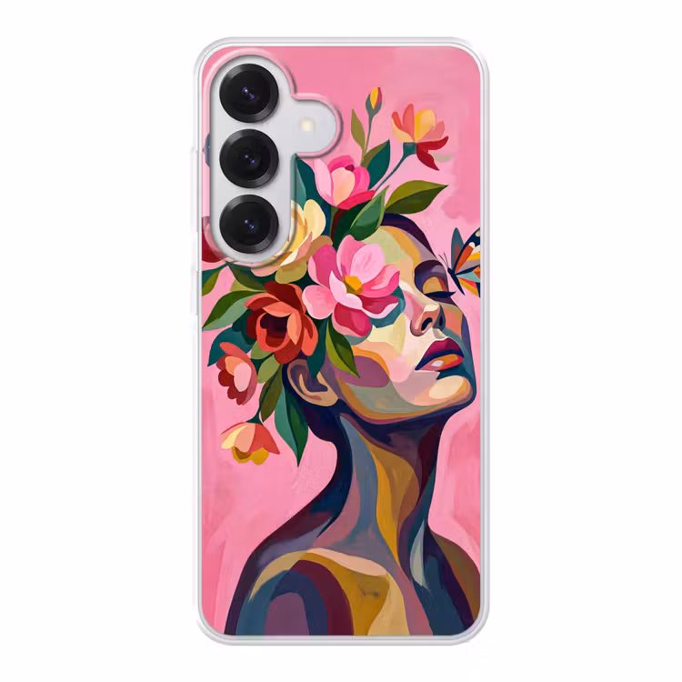 Vrouwengezicht - Vlinders - Kleurrijk Telefoonhoesje Samsung Galaxy S26 klein -3d