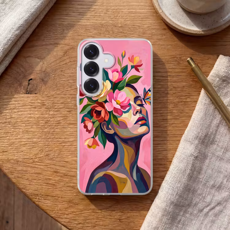Vrouwengezicht - Vlinders - Kleurrijk Telefoonhoesje Samsung Galaxy S26 klein -sfeer1