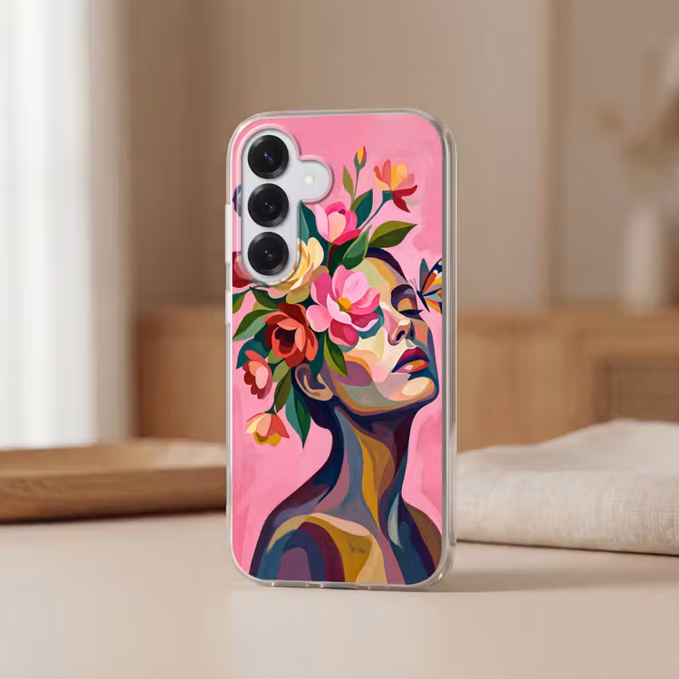 Vrouwengezicht - Vlinders - Kleurrijk Telefoonhoesje Samsung Galaxy S26 klein -sfeer2
