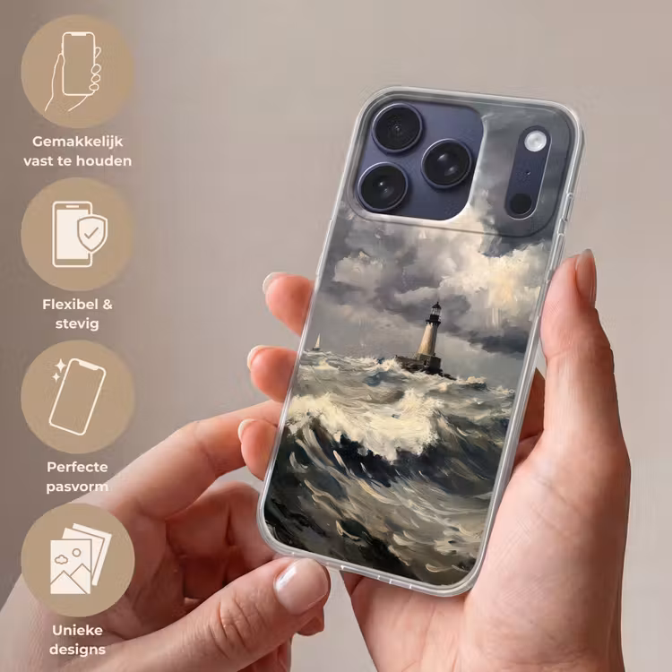 Vuurtoren - Golven - Storm Telefoonhoesje iPhone 17 Pro klein -sfeer3_NL